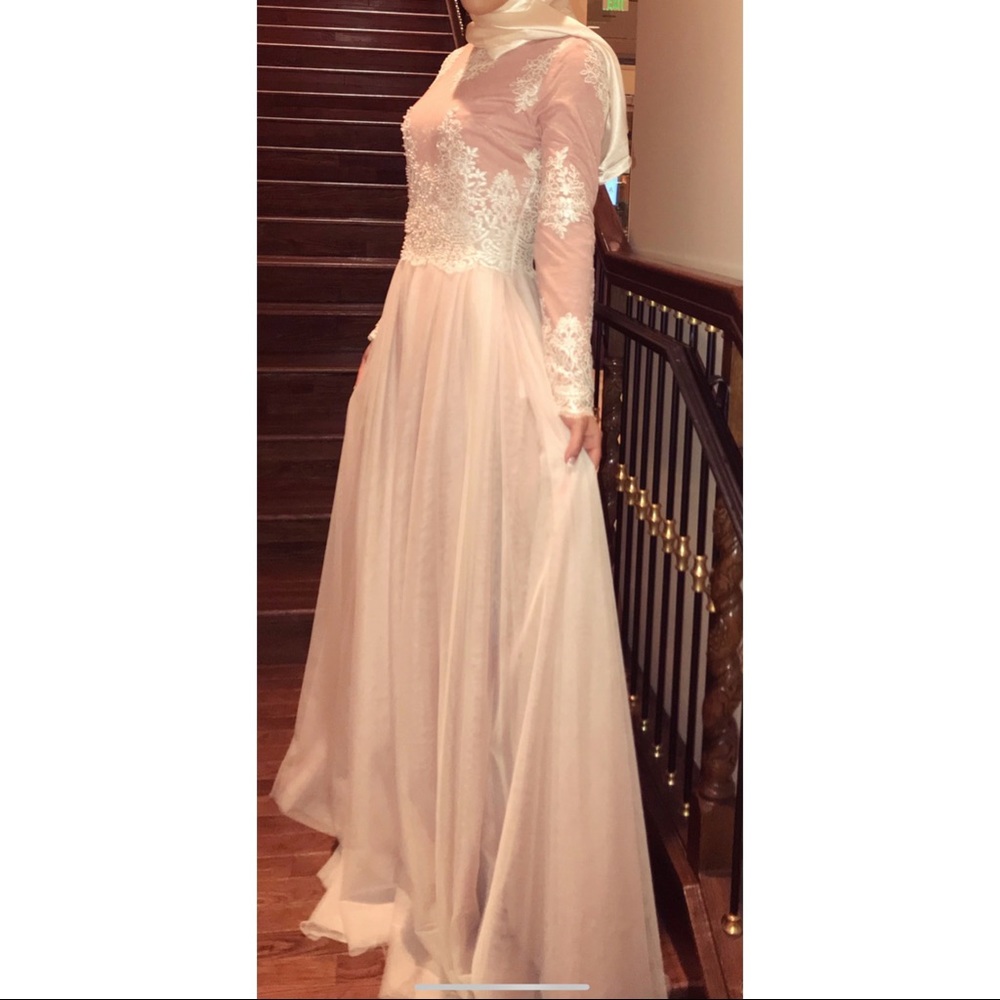 Pink and white  lace ball gown